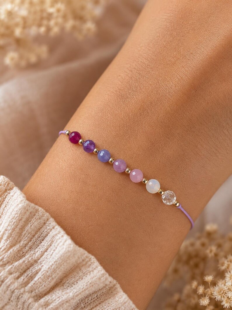 Love Spell Bracelet • Real Gemstones with Ritual • Ruby Amethyst Lepidolite Tanzanite Rose Quartz Moonstone • Self Love Gift bild 3