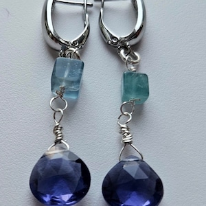 Amethyst Long Dangle Earrings for Women, Paraiba Blue Tourmaline and Sterling Silver Accents, Elegant Jewelry Gift for Her