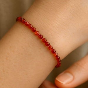 Dainty Carnelian Bracelet for Women, 4mm, Gold Filled or Silver, Natural Crystal Healing Jewelry for Her