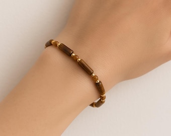 Tijgeroog armband, herenarmband, unisex edelsteenarmband, vertrouwen armband, gold filled rekarmband, cadeau voor hem