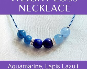 Weight Loss Crystal Necklace: Apatite, Aquamarine & Lapis Lazuli, Sterling Silver
