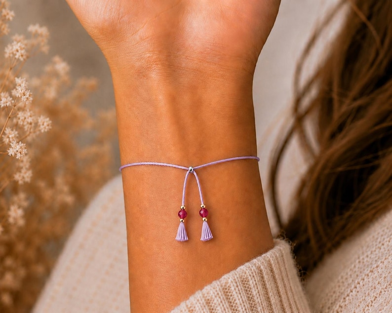 Love Spell Bracelet • Real Gemstones with Ritual • Ruby Amethyst Lepidolite Tanzanite Rose Quartz Moonstone • Self Love Gift bild 4