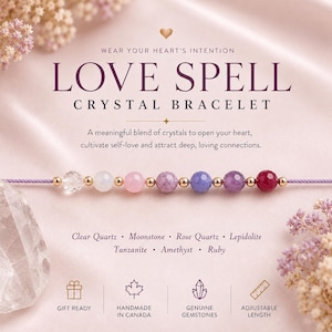 Love Spell Bracelet • Real Gemstones with Ritual • Ruby Amethyst Lepidolite Tanzanite Rose Quartz Moonstone • Self Love Gift bild 1