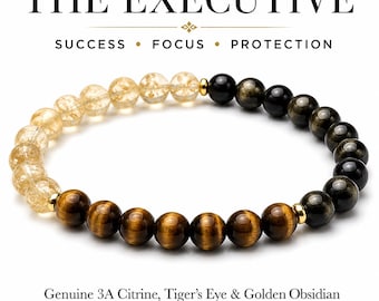 The Executive herenarmband, citrien tijgeroog gouden obsidiaan 18k gold filled succesarmband, beschermingsarmband, cadeau voor echtgenoot