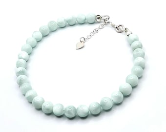 Angelite Bracelet for Women, 6mm Beads /w Sterling Silver Accents, Guardian Angels Spiritual Jewelry Gift for Her