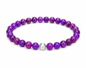 Premium Sugilite Bracelet | Genuine 6mm Sugilite Gemstones | Sterling Silver Accent | Rare Purple Gemstone Jewelry | Handmade in Canada