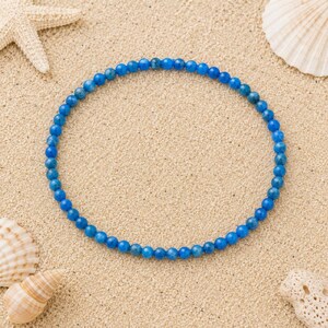 Blue Apatite Gemstone Anklet, Dainty 4mm 3A Natural Gemstones, Crystal Stacking Ankle Bracelet for Women