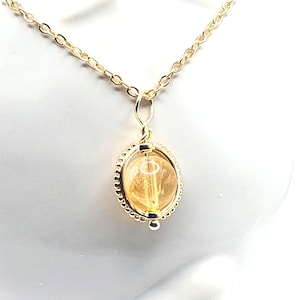 Citrine Pendant For Women, 18K Gold Filled Chain, November Birthstone Necklace Gift for Her