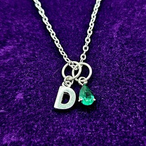 May Birthstone Initial Necklace - Dainty Emerald Crystal & Sterling Silver Jewelry Gift for Women and Girls
