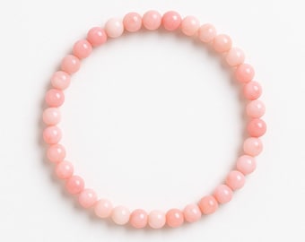 Pulsera delicada de ópalo rosa, pulsera elástica de cuentas de 4 mm para mujer – Joyería de cristal curativo, piedra natal de octubre, hecha a mano en Canadá