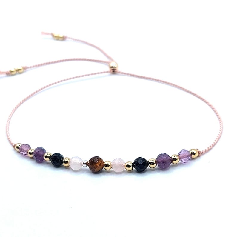 Empath Protection Bracelet, Black Tourmaline, Pyrite, Fluorite, Amethyst, Rose Quartz, Minimalist, Custom, Gold Filled or Sterling Silver