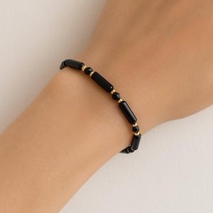 Black Tourmaline Protection Bracelet | Genuine Gemstone Bracelet for Men & Women | Gold Filled Stretch Bracelet