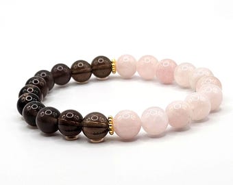 Smokey & Rose Quartz Bracelet: Healing Crystal Jewelry with Gold Filled Accents