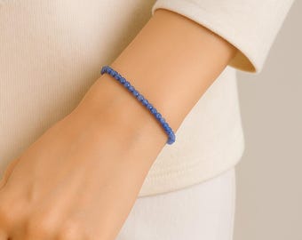 Beaded Tanzanite Bracelet for Women, 4mm Faceted Beads, Stretch Elastic, December Birthstone Jewelry, Birthday Gift For Her