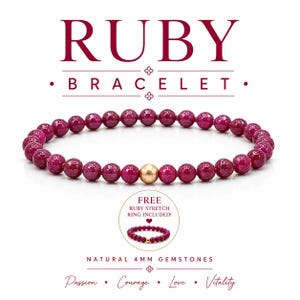 ECHTE robijnrode armband met GRATIS bijpassende robijnring, echte gefacetteerde robijnarmband, juli geboortesteen sieraden, handgemaakte edelsteen cadeau voor vrouwen