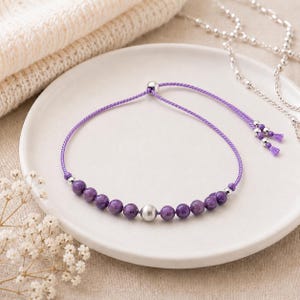5A Grade Charoite Silk Cord Choker Necklace | Genuine Charoite Gemstones | Adjustable Minimalist Gemstone Choker | Handmade in Canada bild 3