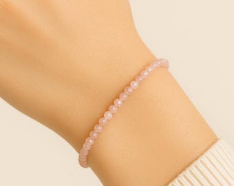 Pink Morganite Beaded Dainty Stretch Bracelet | 4mm Natural Faceted Gemstones | Sterling Silver Rose Gold Gold-Filled Accents