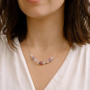 Healthy Pregnancy Crystal Necklace for Women, Moonstone, Lepidolite, Rose Quartz, Rhodonite, Gemstone Silk String Jewelry, Mom To Be Gift
