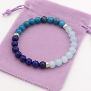 Weight Loss Bracelet for Women | AAA Grade Aquamarine Apatite Lapis Lazuli | Sterling Silver Spacers | Motivation Gift for Her image 10