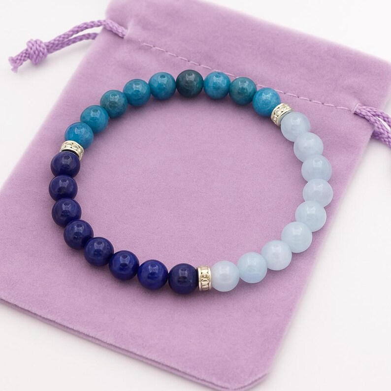 Weight Loss Bracelet for Women | AAA Grade Aquamarine Apatite Lapis Lazuli | Sterling Silver Spacers | Motivation Gift for Her image 10