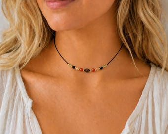 Leo Crystal Necklace for Women, 4mm Peridot Citrine Onyx Tiger’s Eye Carnelian Gemstones, Gold Filled, Unique Zodiac Astrology Birthday Gift