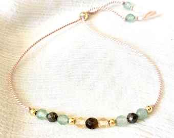 Abundance Crystal Bracelet, Dainty 4mm Citrine Pyrite Aventurine Tigers Eye Gemstones, Protection Prosperity Longevity Gift for Her