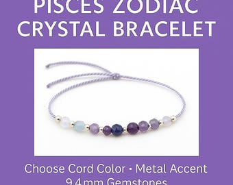 Pisces Bracelet – Zodiac Jewelry Gift for Women, Dainty Crystal Bracelet with Amethyst Aquamarine Fluorite Moonstone Lapis Lazuli, Astrology