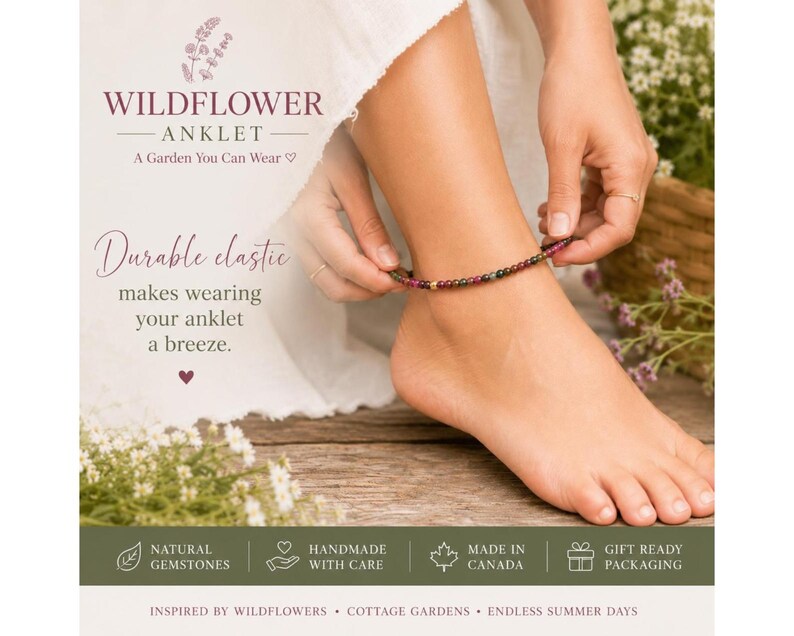 Rainbow Tourmaline Anklet | Genuine Natural 3A Gemstones | 18K Gold Fill or Sterling Silver | Dainty Minimalist Jewelry Gift for Her image 1