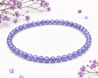 Tanzanite Stretch Bracelet, Natural A Grade 4mm Round Faceted Beads, Luxury Bracelet, Purple Jewelry Gift, December Birthstone Birthday Gift