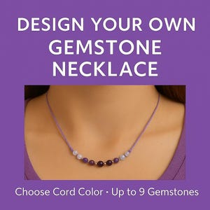 Design Your Own Custom Crystal Necklace for Women or Men, Dainty 4mm Gemstones, Silver or Gold, Adjustable Silk Cord, Birthstone Gift