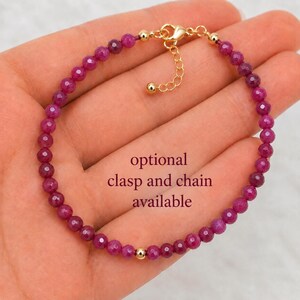 Red Ruby Bracelet for Women | Genuine Natural 4mm A Grade Gemstones | 18K Gold Filled Accent | July Birthstone Jewelry | Handmade Ruby Gift image 6