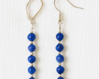 Real Lapis Lazuli Bar Earrings, Gold Filled or Sterling Silver Accents, Navy Blue Jewelry Gift for Her, Handmade in Canada