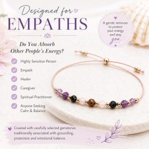 Empath Protection Bracelet, Silk Cord Crystal Bracelet, Black Tourmaline, Amethyst, Rose Quartz & Tiger's Eye, Gift for Her image 4