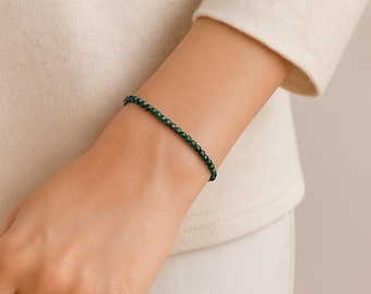 Emerald Beaded Dainty Stretch Bracelet | Quality Grade A+ 4mm Natural Gemstones | Handmade to Order in Canada