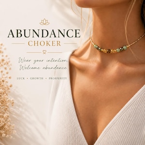 Wohlstand & Überfluss Halskette, Pyrit, Citrin, Tigerauge, Aventurin auf Seidenschnur | Anpassbare zierliche Kristall Choker Geschenk für Frauen