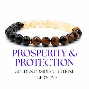Triple Protection Crystal Bracelet: Citrine, Tiger&#39;s Eye & Obsidian