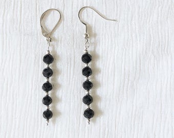 Black Tourmaline Earrings for Women, Gold Filled or Silver Earwires, Bar Dangle Earrings, Jewelry Gift for Her