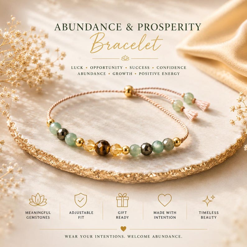 Pulsera de cristal de abundancia, delicadas gemas de citrino, pirita, aventurina y ojo de tigre de 4 mm, regalo de protección, prosperidad y longevidad para ella. imagen 6