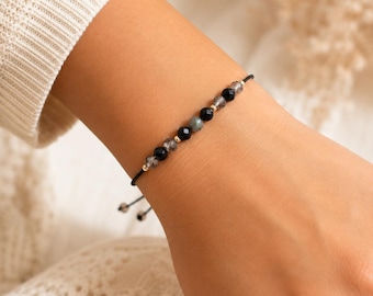 Triple Protection Bracelet for Women – 4mm Black Tourmaline, Ice Obsidian & Pyrite Crystals – Dainty Empath Jewelry - Unique Gift for Her