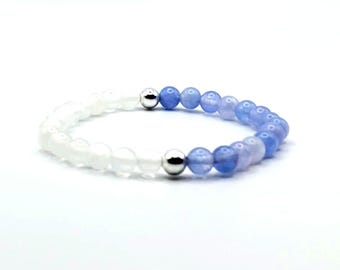 Aquamarine & Moonstone Bracelet for Women -  Dainty 6mm Gemstone Beads, Gold Filled Sterling Silver, March Birthstone Birthday Gift for Her