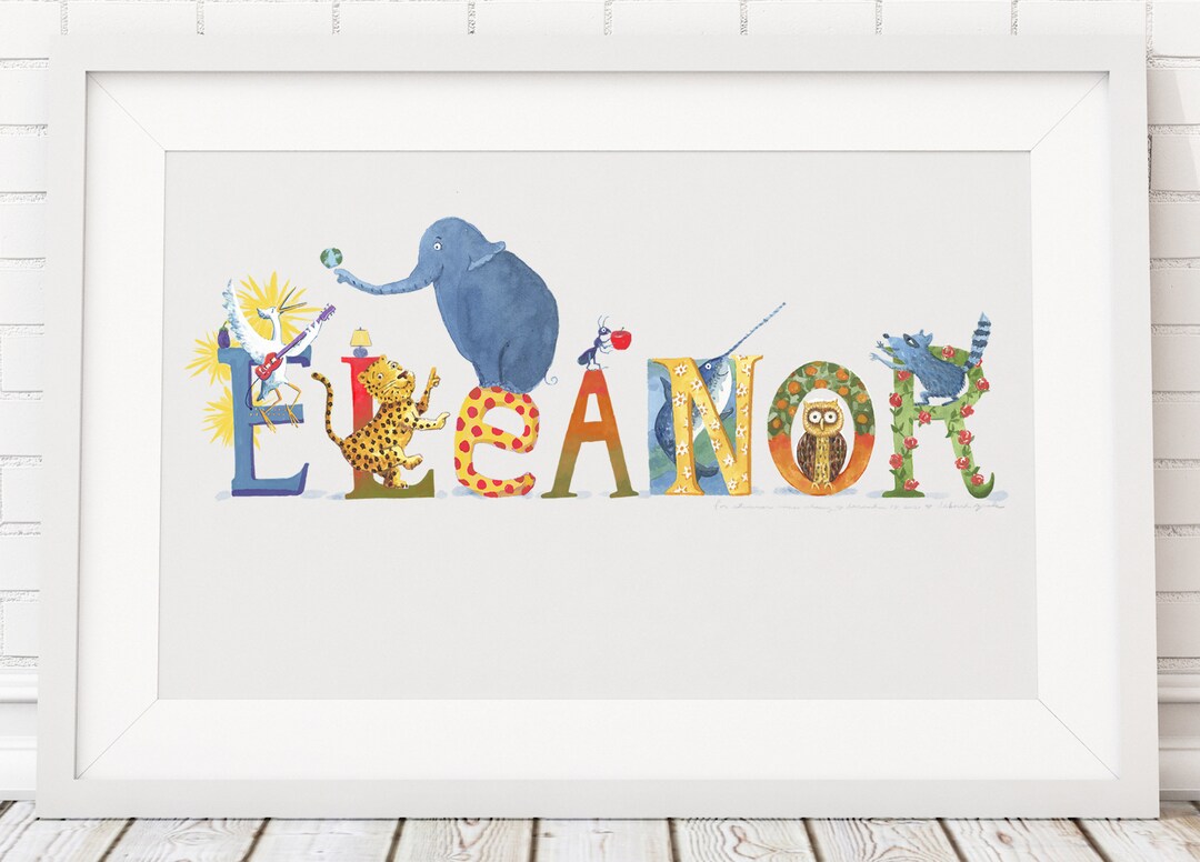 Custom Name Art by Children's Book Artist, Whimsical Animal Letters