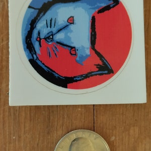 Sticker vinyle chat rouge bleu animal
