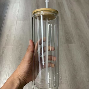 Sublimation Glitter Pre-drilled Double Wall Tumbler Mug for Juice Coffee Soda and Beer Snow Globe Glass Can with bamboo lid and Straw
