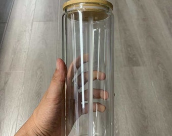 Sublimation Glitter Pre-Drilled Double Wall Snow Globe Glass Can with Bamboo Lid & Straw | Custom Tumbler Blank |