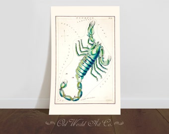 Vintage Scorpio Star Map, Scorpio Wall Art, Vintage Astrology Decor, Constellation Map, Scorpio Birthday Gift, Wall Decor, Zodiac Art Print