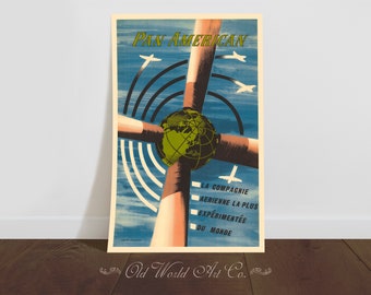 Pan American Airline Ad, Airplane Print, Vintage Aviation Wall Art, French Art, Travel Art, Travel Poster, Air Travel Print, Pan America
