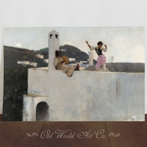Capri Girl on Rooftop, Vintage Wall Art, Classic Fine Art, Oil Painting Print, Framed Canvas, Home Decor, John Singer Sargent, Dance, Italy