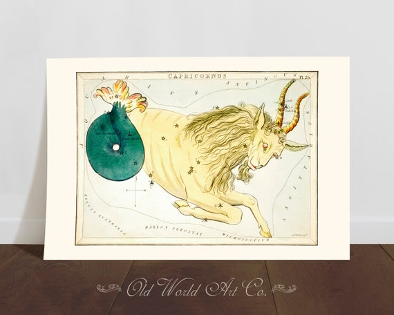 Capricorn Star Map, Capricorn Wall Art, Vintage Astrology Decor, Birthday Gift Her, Birthday Gift, Wall Decor, Zodiac Art Print, Sea Goat