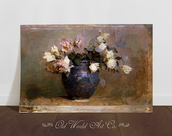 Rose Still Life, Vintage Rose Painting Print, Rose Art, Farmhouse Decor, Flower Art, Flower Wall Art Decor, Home Decor, Vintage Wall Art