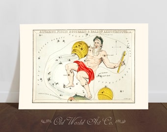 Aquarius Gifts, Vintage Star Map, Aquarius Wall Art, Vintage Astrology Decor, Birthday Gift Her, Zodiac Wall Decor, Zodiac Stars Art Print